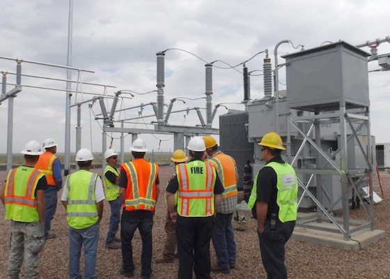The power delivery team performs a pre-energize safety walkdown prior to power transfer to transformer No. 3 at the Pueblo Chemical Agent Destruction Pilot Plant in Pueblo, Colorado.