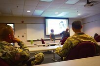 Army Reserve Civilian Dee Rasilier with Col. Joel Severson, Command Chaplain, conduct ACE-SI (Ask, Care, Escort-Suicide Intervention) training with the command's full time staff members at the command headquarters. The training provided proper techniques for ACE-SI and how to better prepare staff members for addressing and prevent suicides. 
(Photo by Mr. Anthony L. Taylor)