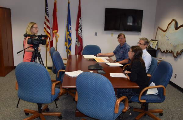 USACE Buffalo District staff members Laura Ortiz, Paul Cocca, and Bob Remmers met with reporter Erica Brecher from WGRZ, Channel 2 on Wednesday, August 31 to discuss the role of the Corps in the multiagency flood mapping effort involving the Smokes Creek Flood Control Project in Lackawanna, NY. 