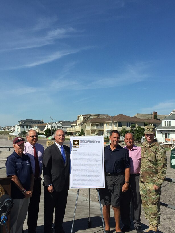 On Sept 2, 2016, USACE joined elected officials and citizens to announce the release of the contract solicitation for the Absecon Island contract during an event on the boardwalk in Ventnor City, New Jersey. The project will complete the dune and berm system in southern Ventnor, Margate City, New Jersey and Longport, New Jersey.