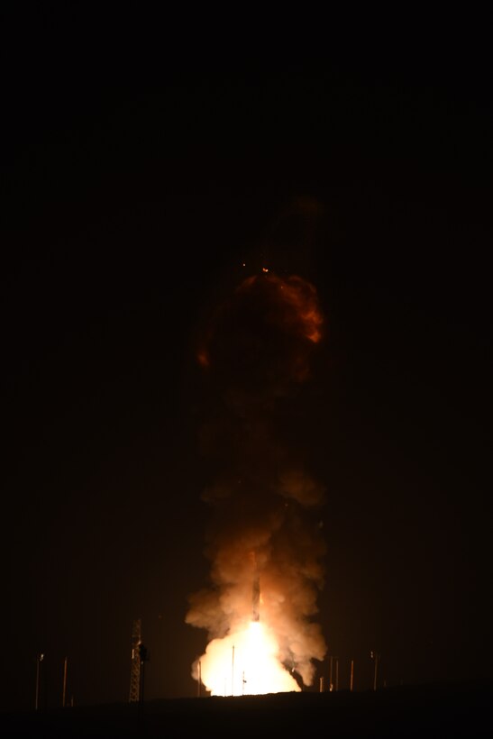 An unarmed Minuteman III intercontinental ballistic missile launches during an operational test at 2:10 a.m. Pacific Daylight Time Monday, Sept. 5, 2016, Vandenberg Air Force Base, Calif. (U.S. Air Force photo by Michael Peterson)  