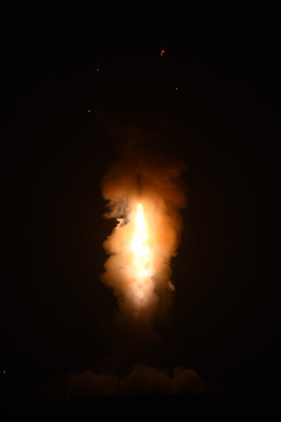 An unarmed Minuteman III intercontinental ballistic missile launches during an operational test at 2:10 a.m. Pacific Daylight Time Monday, Sept. 5, 2016, Vandenberg Air Force Base, Calif. (U.S. Air Force photo by Michael Peterson)  
