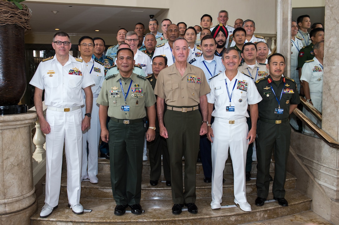 Marine Corps Gen. Joe Dunford, chairman of the Joint Chiefs of Staff,  center-front; and Navy Adm. Harry Harris Jr., commander of U.S. Pacific Command, center-front-right, pose for an official photo with attendees at the 2016 Chiefs of Defense Conference in Manila, the Philippines, Sept. 6, 2016. DoD photo by Army Sgt. James K. McCann