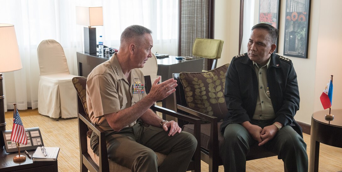 Marine Corps Gen. Joe Dunford, chairman of the Joint Chiefs of Staff, meets with Philippine Armed Forces Chief of Staff Gen. Ricardo Visaya in Manila, the Philippines, Sept. 5, 2016. DoD photo by Army Sgt. James K. McCann