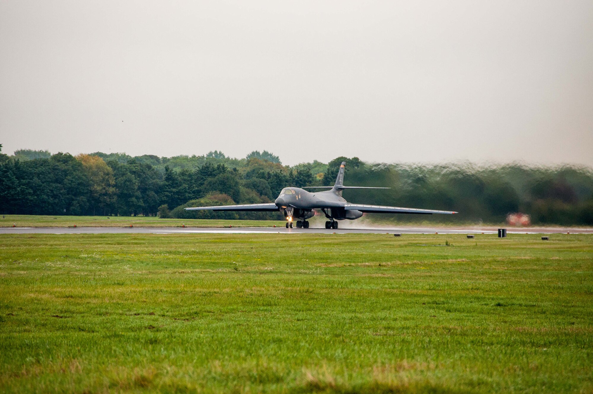 A B-1B Lancer from the 7th Bomb Wing, Dyess Air Force Base, Texas, Air Force Global Strike Command, taxis down the runway on Sep. 5, 2016 as the first day of participation in Exercise Ample Strike 2016, an annual Czech Republic-led exercise with 300 participants from 18 countries scheduled for Sept. 5-16. (U.S. Air Force photo by 1st Lt. Monique Roux/Released)