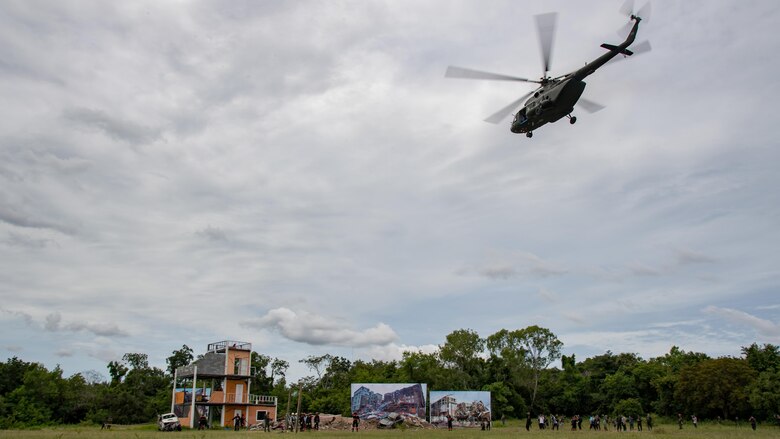 Multinational service members conduct a Search and Rescue demonstration during the opening ceremony for ASEAN Exercise 16-3 at 14th Military Circle Airfield, Chonburi Province, Thailand, Sept. 5, 2016. AEX 16-3 is a small-scale humanitarian assistance and disaster relief exercise consisting of 18 nations and co-hosted by Thailand, Japan, Lao People’s Democratic Republic and the Russian Federation. It is the third iteration of the ASEAN Defense Ministers Meeting plus multinational exercise program in 2016.