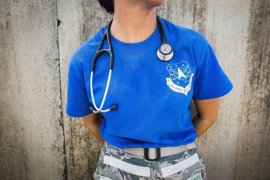An emergency medical technician from Patrick Air Force Base, Fla., takes a break during the 2016 EMT rodeo Aug. 26, 2016, at Cannon Air Force Base, N.M. Cannon’s EMT Rodeo tests the skills of medical professionals from across the Air Force through a series of innovative high-pressure scenarios.  (U.S. Air Force photo by Staff Sgt. Eboni Reams/Released)