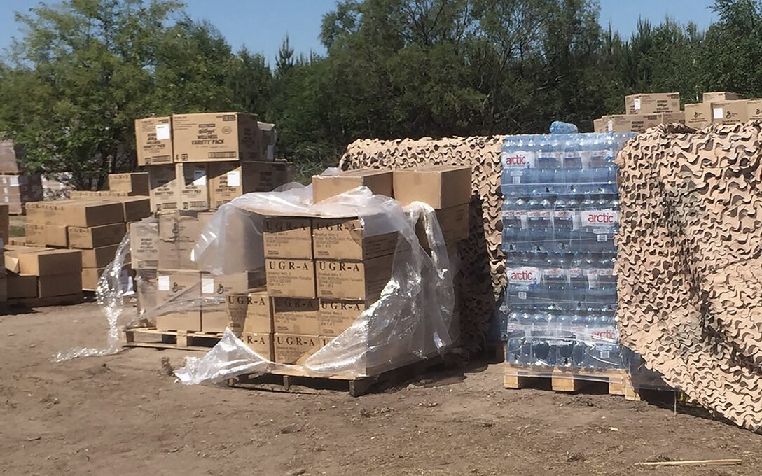 Part of the 1,484 pallet shipment of water vendors delivered to Torun, Poland, during the exercise.