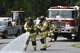 The AEDC Fire-Rescue team simulate extinguishing a truck fire.