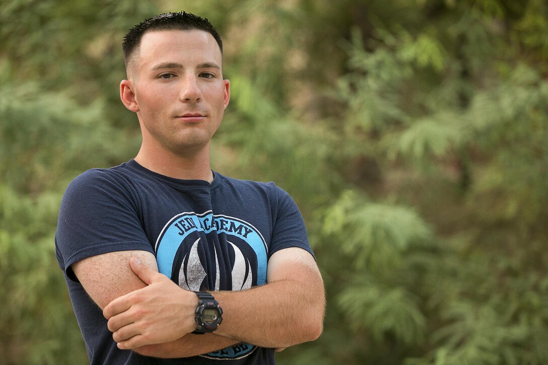 Lance Cpl. Joshua Bailey, pay clerk, Installation Personnel Administration Center, is a volunteer for the Single Marine Program aboard Marine Corps Air Ground Combat Center, Twentynine Palms, Calif., and holds a position on the organization’s executive council. (Official Marine Corps photo by Lance Cpl. Levi Schultz)