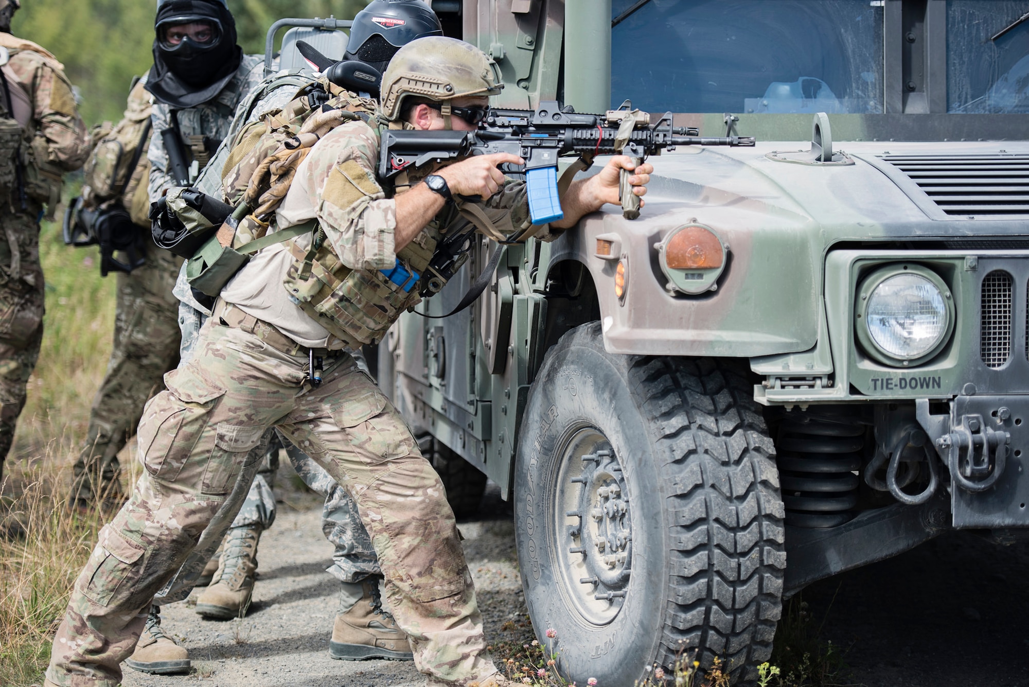 Members of the Alaska Air National Guard’s 210th, 211th and 212th Rescue Squadrons and 176th Security Forces Squadron, along with the 163rd Security Forces Squadron from the California Air National Guard, participate in a mass-casualty exercise on Joint Base Elmendorf-Richardson, Alaska, on July 20, 2016. The scenario-based exercise involved security forces personnel who were conducting a patrol, when opposition forces ambushed their patrol, causing multiple casualties.