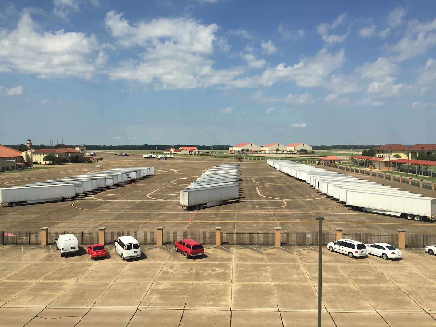 There are 110 trailers filled with food, water, generators, medical supplies, baby formula and toddler kits staged on the air field at Maxwell Air Force Base located in Montgomery, Ala.