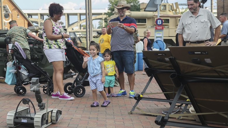 Nashville, Tenn. residents view a display of an MK 1 Mod 0 MTRS Packbot during a static display in Nashville, Sept. 6. Marine Week Nashville brings more than 800 Marines to the greater Nashville area to showcase the Marine Corps’ capabilities.
