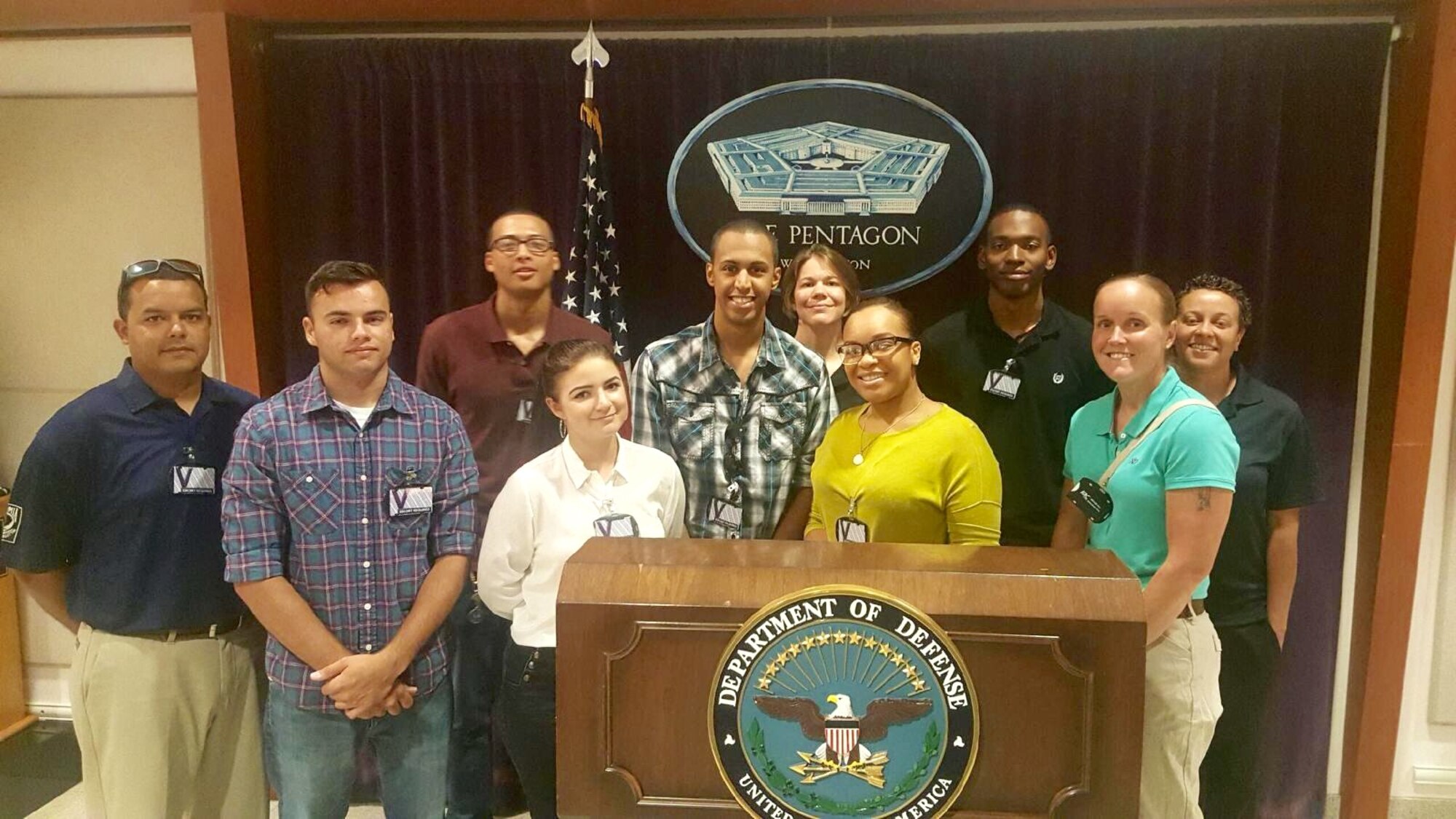 Members of the 436th Logistics Readiness Squadron gather Aug. 23, 2016 at the Pentagon, Arlington, VA. Ten members of the squadron coordinated a tour of the facility with the hopes to gain a better understanding of how the military operates. (Courtesy photo)