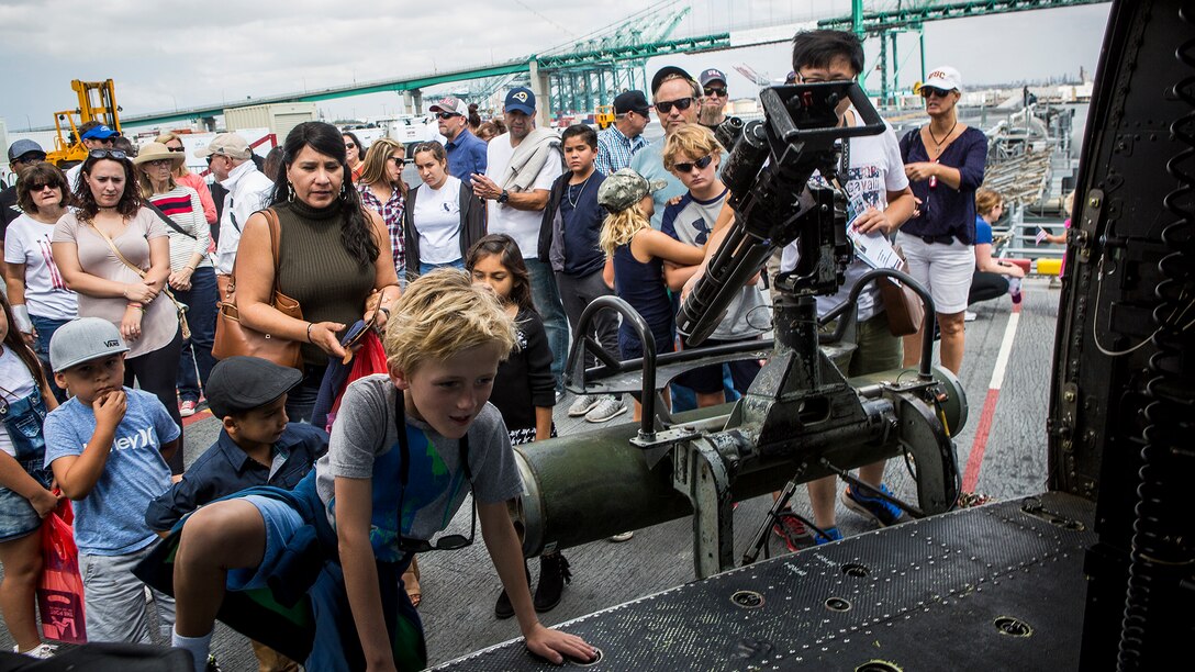 Citizens of Los Angeles and surrounding communities learn about Marine Corps equipment and capabilities during an exhibition of static displays at L.A. Fleet Week in San Pedro, Calif., Sept. 4, 2016. L.A. Fleet Week is an event designed to showcase the capabilities of the Navy-Marine Corps team to L.A. residents, and an opportunity for members of the sea services to meet and thank the community for its support.