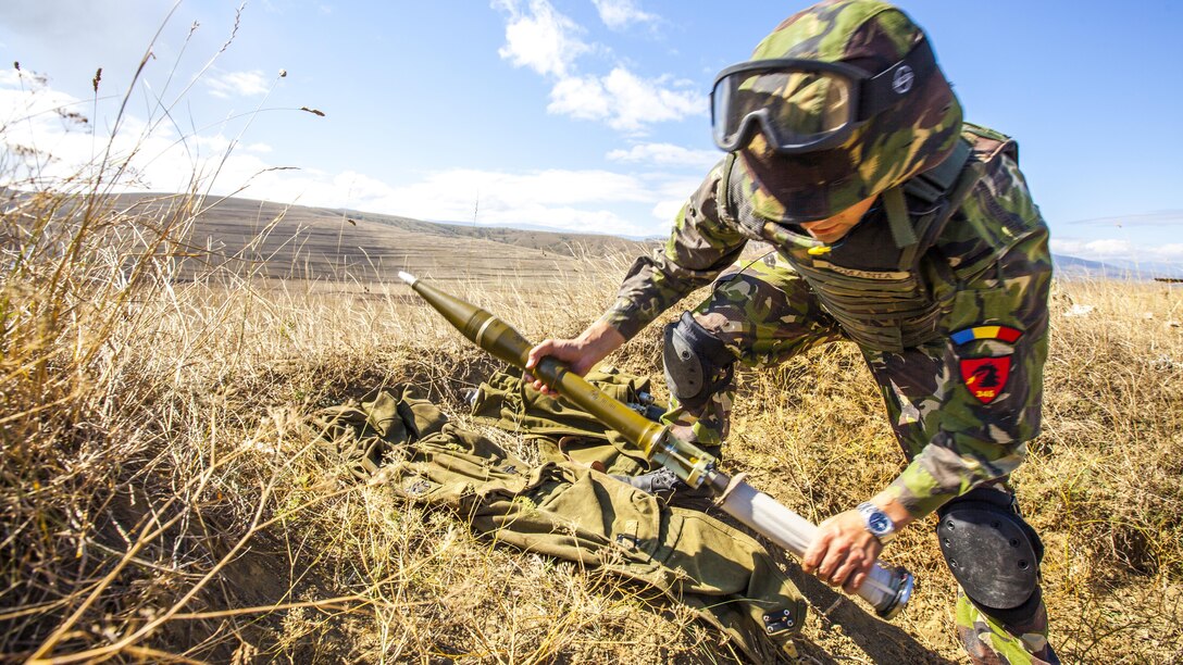 Georgian and Romanian forces synchronize anti-armor capabilities using the SPG-9, a lightweight anti-armor weapon during Agile Spirit 16, Sept. 2, 2016.  Agile Spirit is a two-week combined forces counterinsurgency and peacekeeping operations training exercise involving U.S. Marines deployed as part of the Black Sea Rotational Force and members of the Georgian military.
