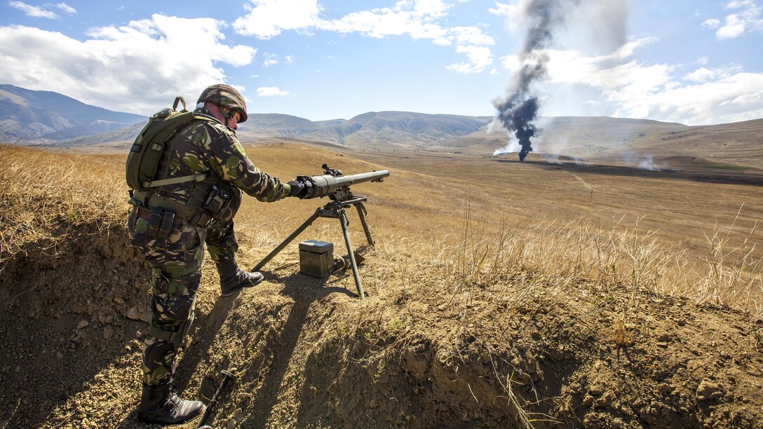 Georgian and Romanian forces synchronize anti-armor capabilities using the SPG-9, a lightweight anti-armor weapon during Agile Spirit 16, Sept. 2, 2016. Agile Spirit is a two-week combined forces counterinsurgency and peacekeeping operations training exercise involving U.S. Marines deployed as part of the Black Sea Rotational Force and members of the Georgian military.