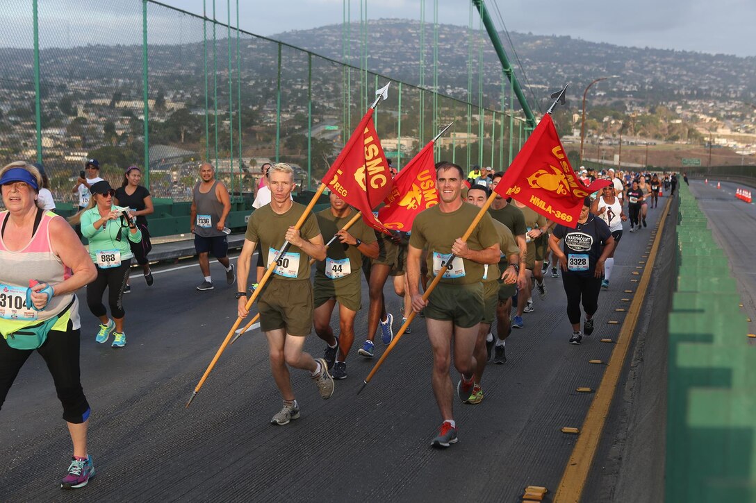 Marines with Task Force Los Angeles participated in the “Conquer the Bridge” race during L.A. Fleet Week in San Pedro, Calif., Sept. 5, 2016. “Conquer the Bridge” is a Los Angeles Labor Day tradition that started in 2009. The race consists of a five-mile run from downtown San Pedro, across the Vincent Thomas Bridge and back. This year’s race was the culminating event of the first Los Angeles Fleet Week. L.A. Fleet Week is an event designed to showcase the capabilities of the Navy-Marine Corps team to L.A. residents, and an opportunity for members of the sea services to meet and thank the community for its support.