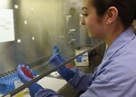 Airman Megan Garcia, 59th Training Squadron medical lab student, uses an isolation technique to test for microbiological contamination or pathogens in the Wilford Hall Ambulatory Surgical Center main lab, August 16. The results from lab tests provide vital data to support Science and Technology research protocols. (U.S. Air Force photo/Tech. Sgt. Christopher Carwile/Released)