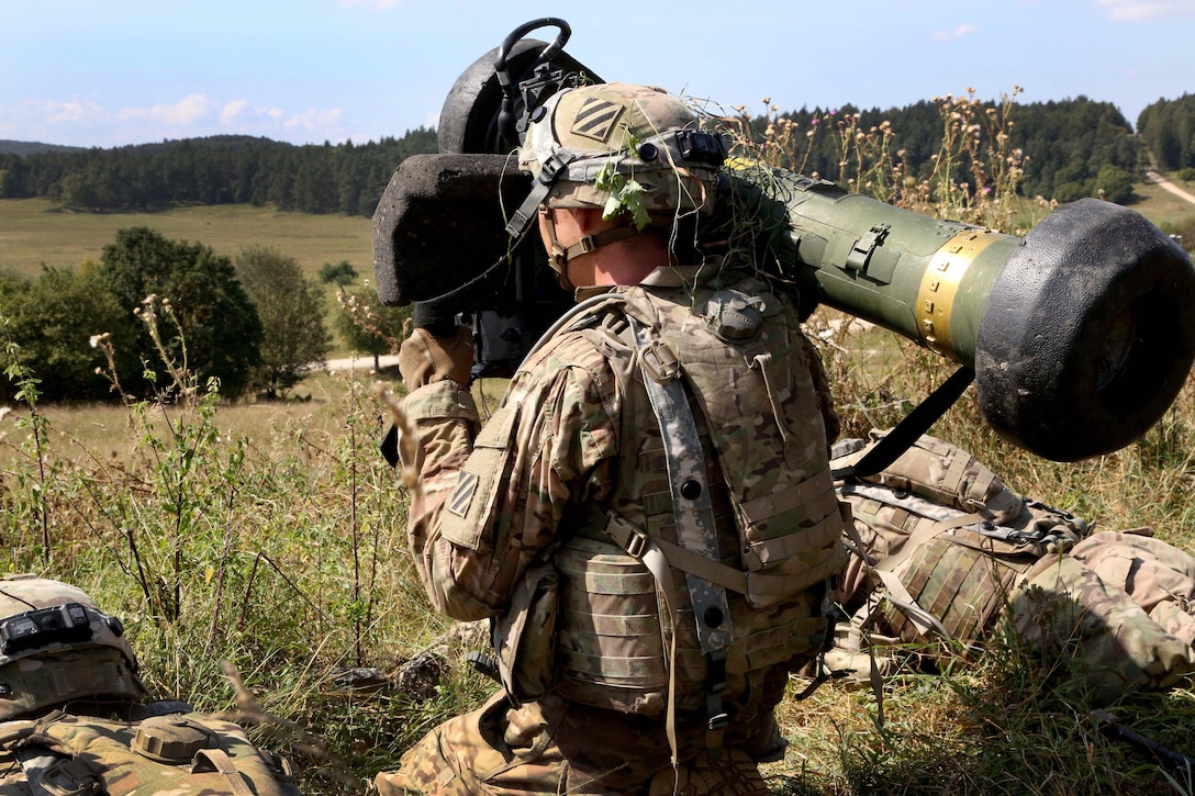 A soldier targets an approaching simulated enemy vehicle with a training Javelin shoulder-fired anti-tank missile while conducting defensive operations during exercise Combined Resolve VII at Hohenfels, Germany, Sept. 2, 2016. The soldier is assigned to Company C, 1st Battalion, 30th Infantry Regiment, 2nd Infantry Brigade. Combined Resolve VII is a 7th Army Training Command, U.S. Army Europe-directed exercise designed to train the Army’s regionally allocated forces with U.S. European Command. Army photo by Pfc. Caleb Foreman