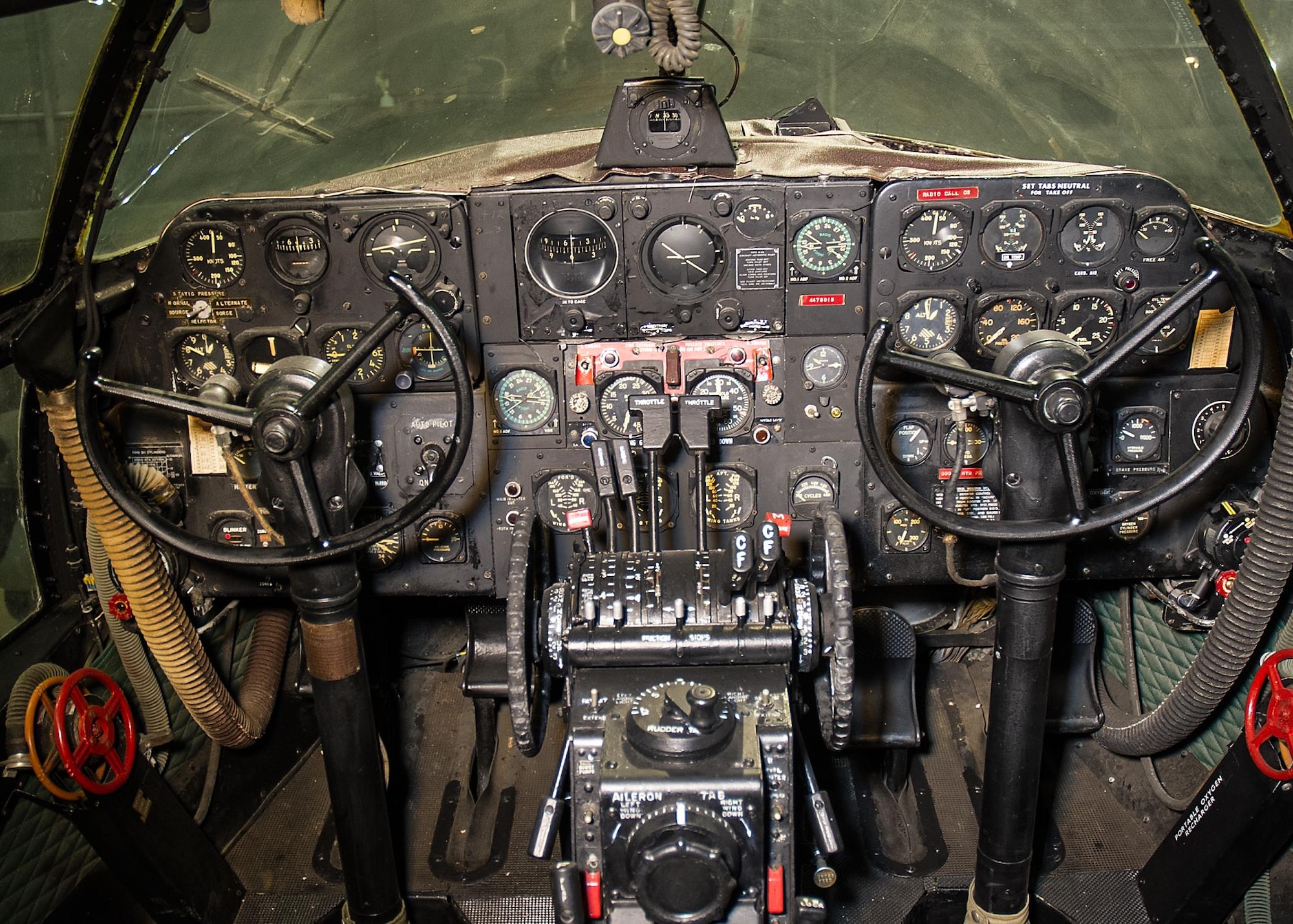 DAYTON, Ohio -- Curtiss C-46D Commando cockpit view in the WWII Gallery at the National Museum of the United States Air Force.(U.S. Air Force photo)
