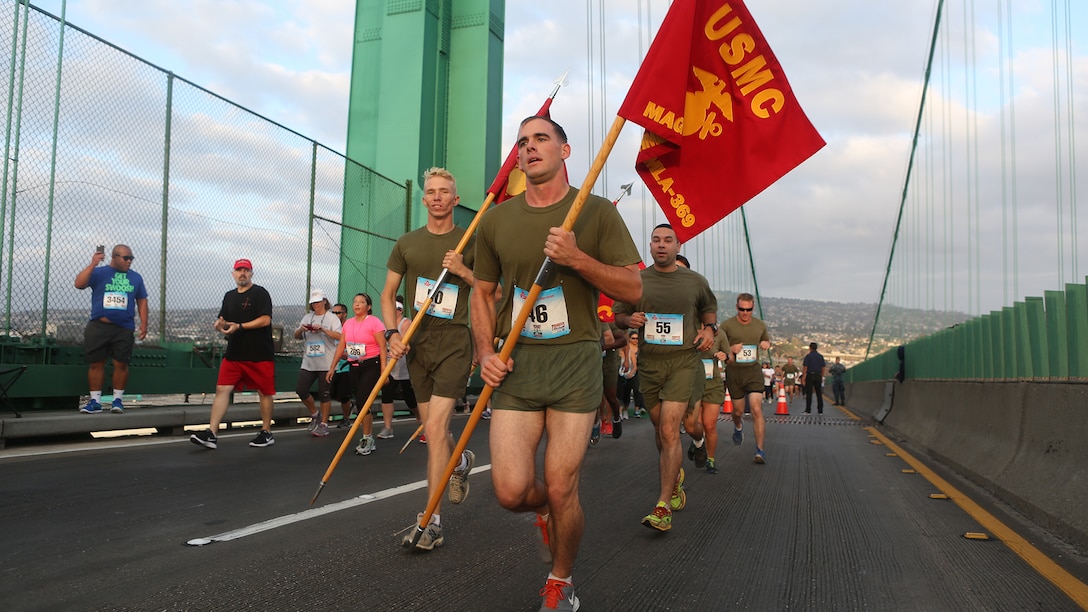 Marines with Task Force Los Angeles participated in the “Conquer the Bridge” race during L.A. Fleet Week in San Pedro, Calif., Sept. 5, 2016. “Conquer the Bridge” is a Los Angeles Labor Day tradition that started in 2009. The race consists of a five-mile run from downtown San Pedro, across the Vincent Thomas Bridge and back. This year’s race was the culminating event of the first Los Angeles Fleet Week. L.A. Fleet Week is an event designed to showcase the capabilities of the Navy-Marine Corps team to L.A. residents, and an opportunity for members of the sea services to meet and thank the community for its support. 