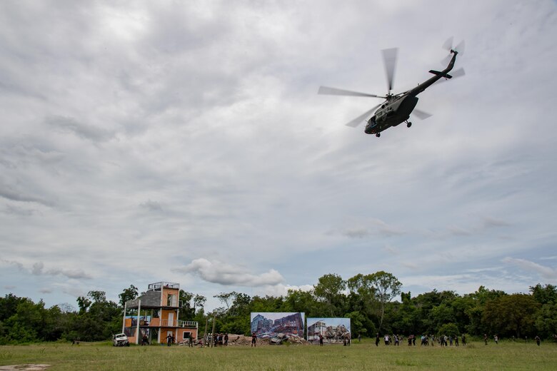 Multinational service members conduct a Search and Rescue demonstration during the opening ceremony for ASEAN Exercise 16-3 at 14th Military Circle Airfield, Chonburi Province, Thailand Sept. 5, 2016. AEX 16-3 is a small-scale humanitarian assistance and disaster relief exercise consisting of 18 nations and co-hosted by Thailand, Japan, Lao People’s Democratic Republic and the Russian Federation. It is the third iteration of the ASEAN Defense Ministers Meeting plus multinational exercise program in 2016.