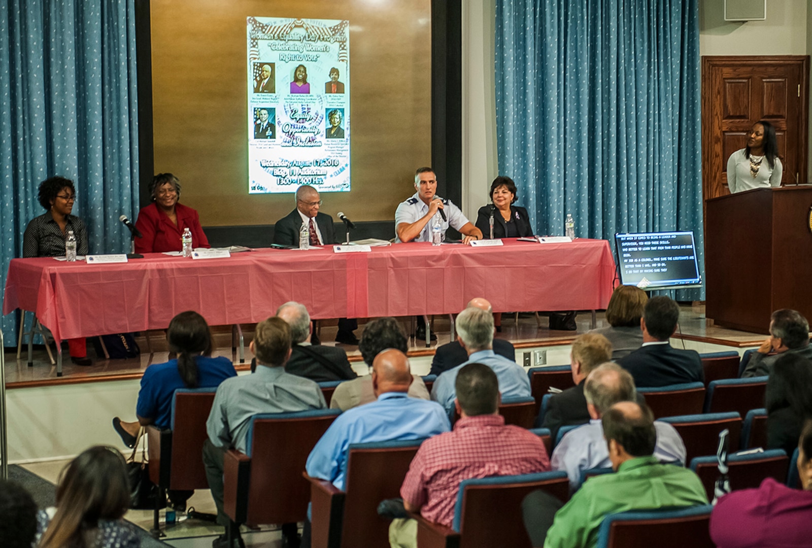 Panelists answer questions at DSCC’s Women’s Equality Day Aug. 17.