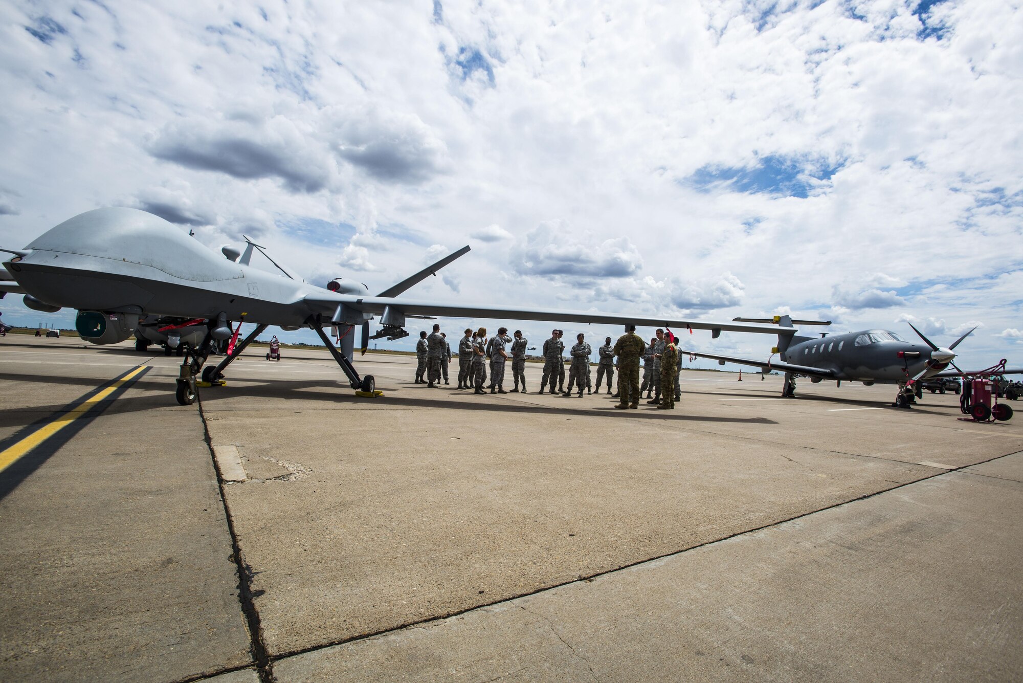Emergency Medical Technician Rodeo participants view a static display on the flightline Aug. 24, 2016, at Cannon Air Force Base, N.M. Cannon’s EMT Rodeo tests the skills of medical professionals from across the Air Force through a series of innovative high-pressure scenarios. (U.S. Air Force photo by Staff Sgt. Eboni Reams/Released)