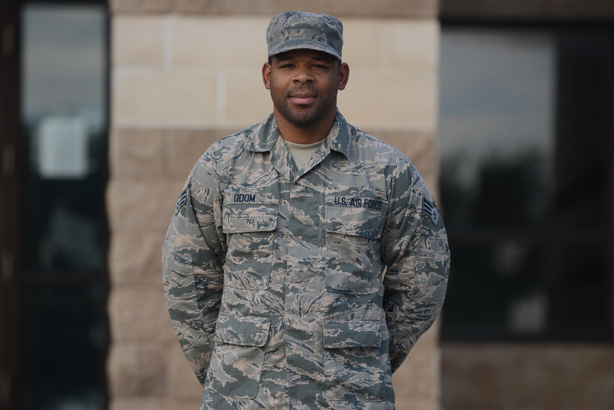 Senior Airman Steven Odom, 47th Force Support Squadron management apprentice, stands in front of the FSS building on Laughlin Air Force Base, Texas, Aug. 31, 2016. Odom was chosen by wing leadership to be this week’s XLer. (U.S. Air Force photo/Airman 1st Class Brandon May)