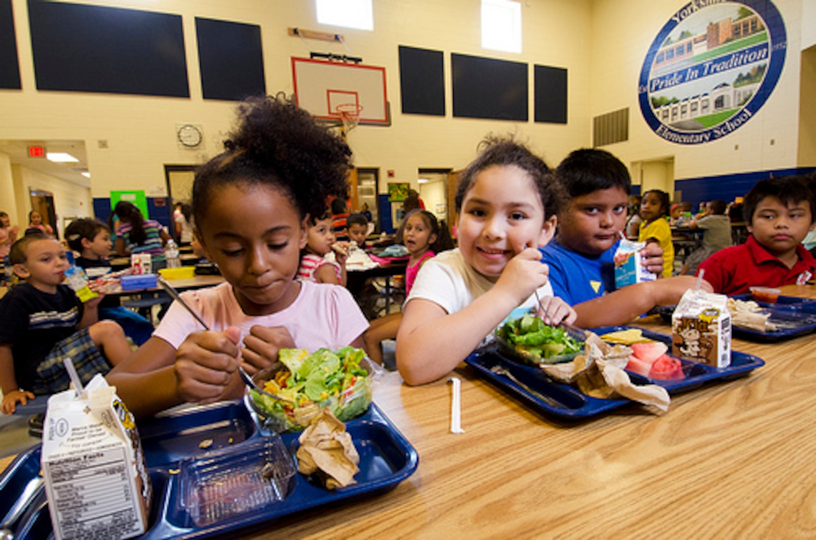 Students enjoy fresh produce provided through the Department of Defense Fresh Fruit and Vegetable Program. The program allows schools to order fresh produce from DLA Troop Support’s Subsistence supply chain using U.S. Department of Agriculture entitlement funds. 
