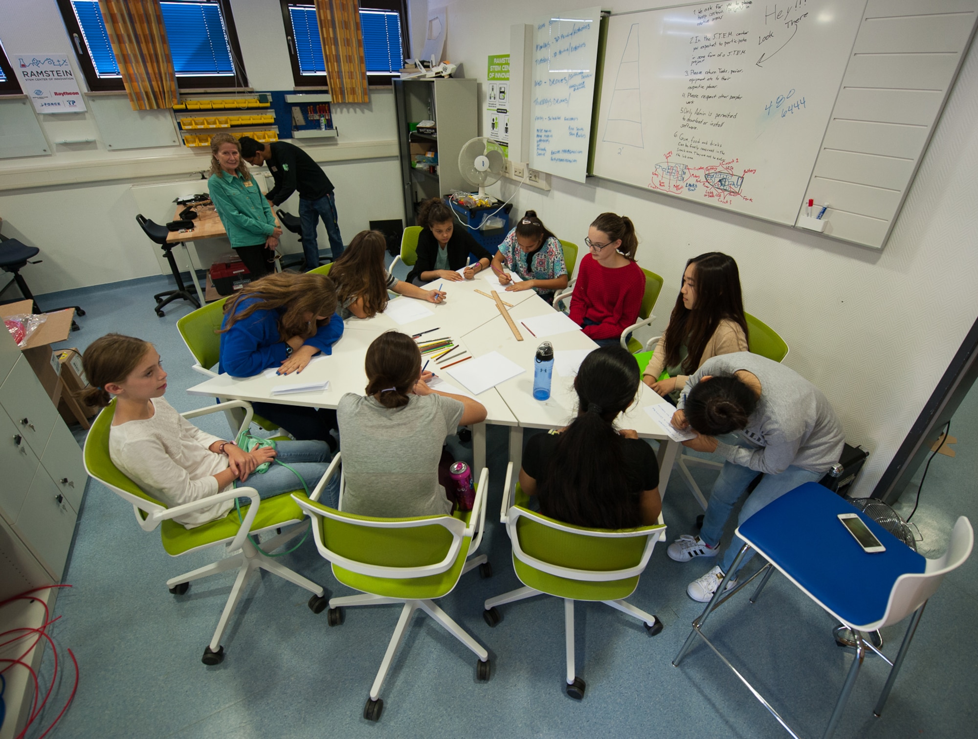 Students attend a Do It Yourself Girls class Sept. 6, 2016, at Ramstein Air Base, Germany.  DIY Girls is a Science, Technology, Engineering, and Math class specifically designed to generate interest in science among girls from sixth to 12th grade within the Kaiserslautern Military Community. (U.S. Air Force photo/Airman 1st Class Savannah L. Waters)