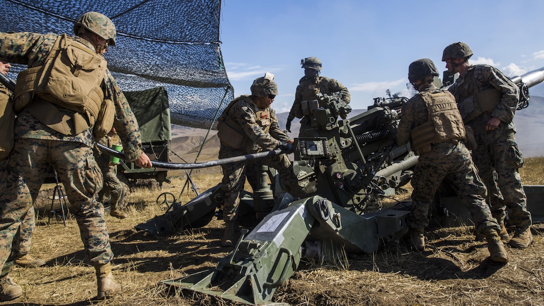 U.S. Marines fire artillery during Agile Spirit 16