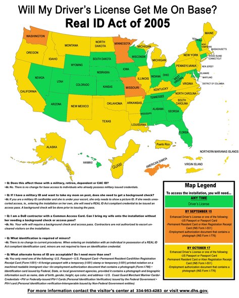 The REAL ID Act of 2005 is reshaping base access to military installations beginning Aug. 15, 2016. (U.S. Air Force courtesy photo) 