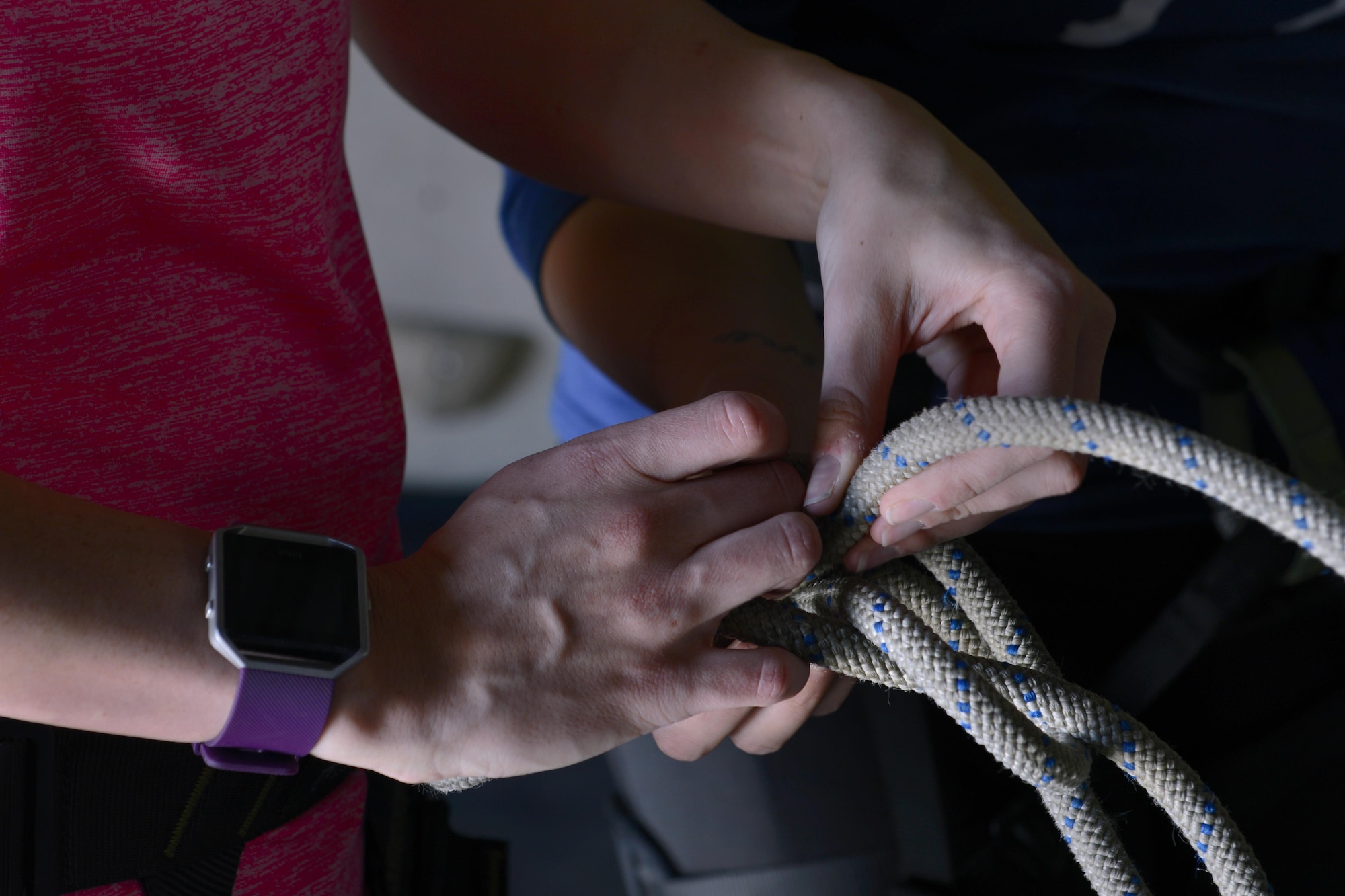 Paige Wyse ties a figure-eight knot during an introduction to climbing and belay class at the Joint Base Elmendorf-Richardson Outdoor Recreation Center, Sept. 1, 2016. The class was part of the Women in the Wilderness program which gives women opportunities to learn in a more comfortable environment.