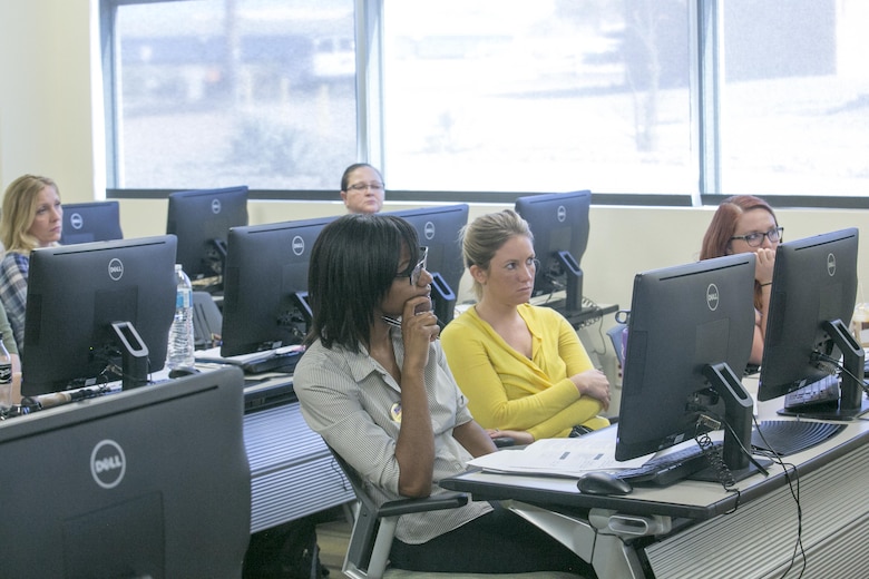 Domestic violence advocates and clinicians from Marine Corps Air Ground Combat Center, Twentynine Palms, Calif., attend a class on the Skills, Techniques, Options and Plans program at the Education Center, Aug. 17, 2016. (Official Marine Corps photo by Cpl. Thomas Mudd/Released)