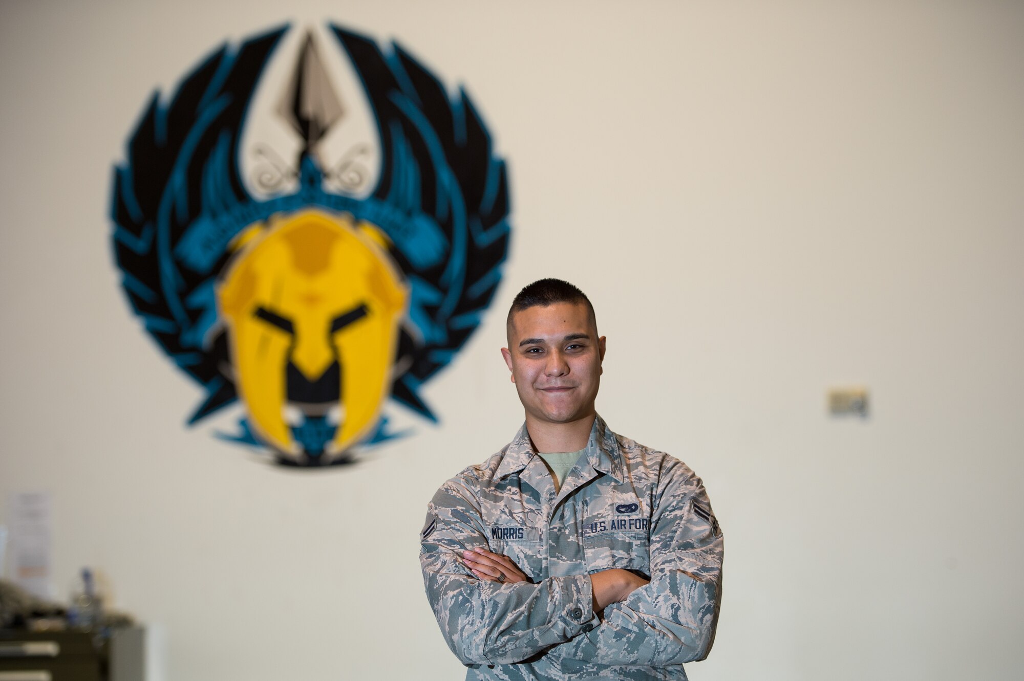 Airman 1st Class Benjamin Morris, 821st Contingency Response Squadron aerial porter, poses for a photograph at Travis Air Force Base, Calif., Spet. 6, 2016. (U.S. Air Force photo by Staff Sgt. Robert Hicks)
