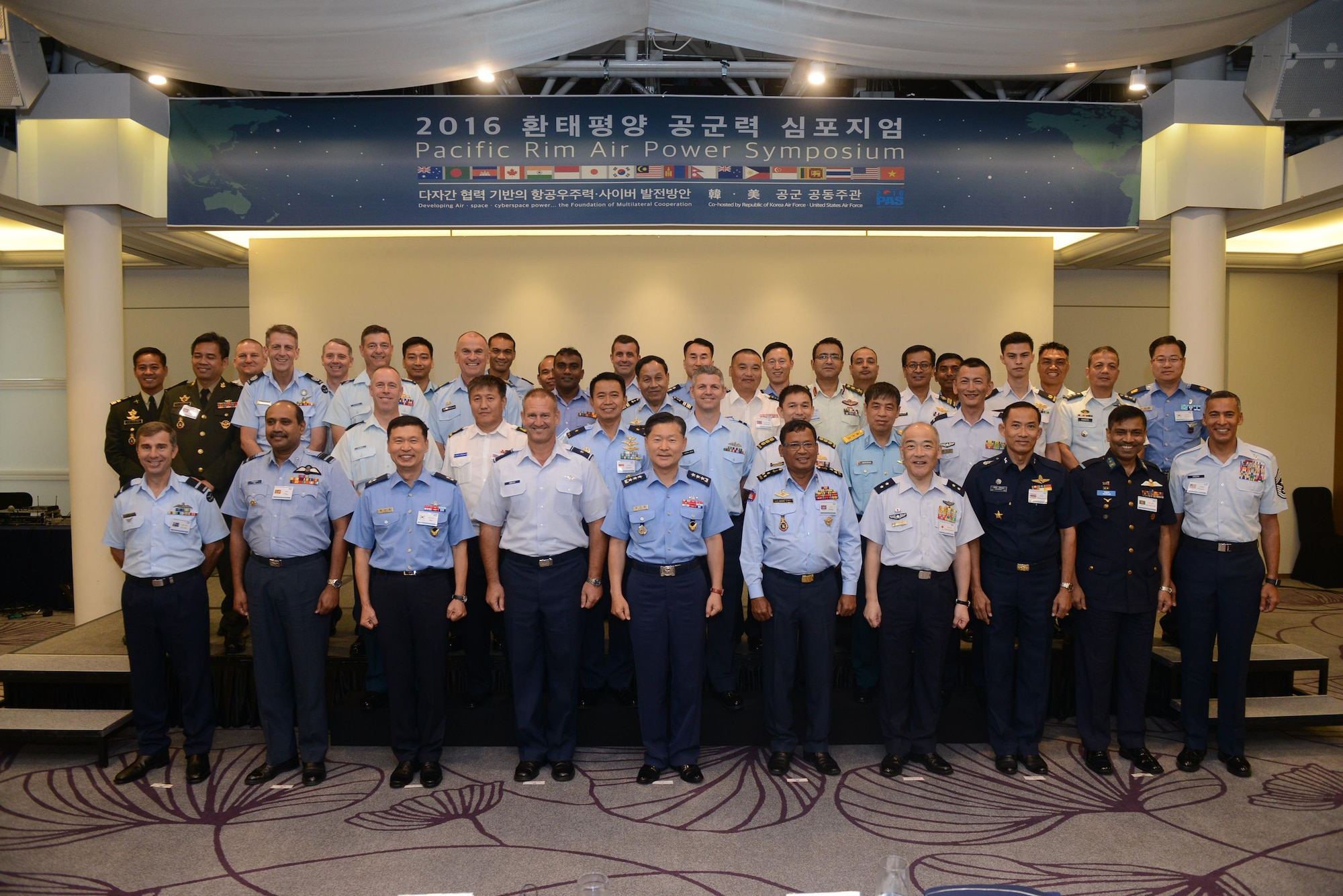 Pacific Rim (PACRIM) Airpower Symposium participants pose for a group photo in Seoul, Republic of Korea. The PACRIM Airpower Symposium, held Sept. 5-9, builds and improves multilateral relationships among air forces in the Indo-Asia-Pacific region. Bringing regional partners together in forums such as the PACRIM Airpower Symposium to address issues of mutual concern enhance the ability to respond to crises that threaten the peace and stability of the Pacific region. (Courtesy photo)