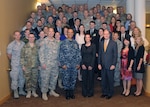 Adm. Cecil D. Haney (front row, center left), U.S. Strategic Command (USSTRATCOM) commander; Jennifer M. Oâ€™Connor (front row, center right), general counsel of the Department of Defense (DoD); retired Air Force Gen. C. Robert Kehler (front row, third from right), former USSTRATCOM commander; and Col. Michael L. Smidt (front row, third from left), USSTRATCOM staff judge advocate; stand with attendees of the inaugural USSTRATCOM-hosted Advanced Operations Law Conference at the Dougherty Conference Center, Offutt Air Force Base, Neb., Sept. 8, 2016. The three-day conference, held in collaboration with the National Strategic Research Institute and the University of Nebraska College of Law, brought together USSTRATCOM leadership, attorneys from government organizations and academia, and other legal experts to better understand operational law and share thought processes across organizational lines. Topics of discussion included economic targeting, foreign approach to the law of armed conflict, and critical issues in space and cyber law and policy. One of nine DoD unified combatant commands, USSTRATCOM has global strategic missions assigned through the Unified Command Plan, which include strategic deterrence; space operations; cyberspace operations; joint electronic warfare; global strike; missile defense; intelligence, surveillance and reconnaissance; combating weapons of mass destruction; and analysis and targeting. (DoD photo by Steve Cunningham)