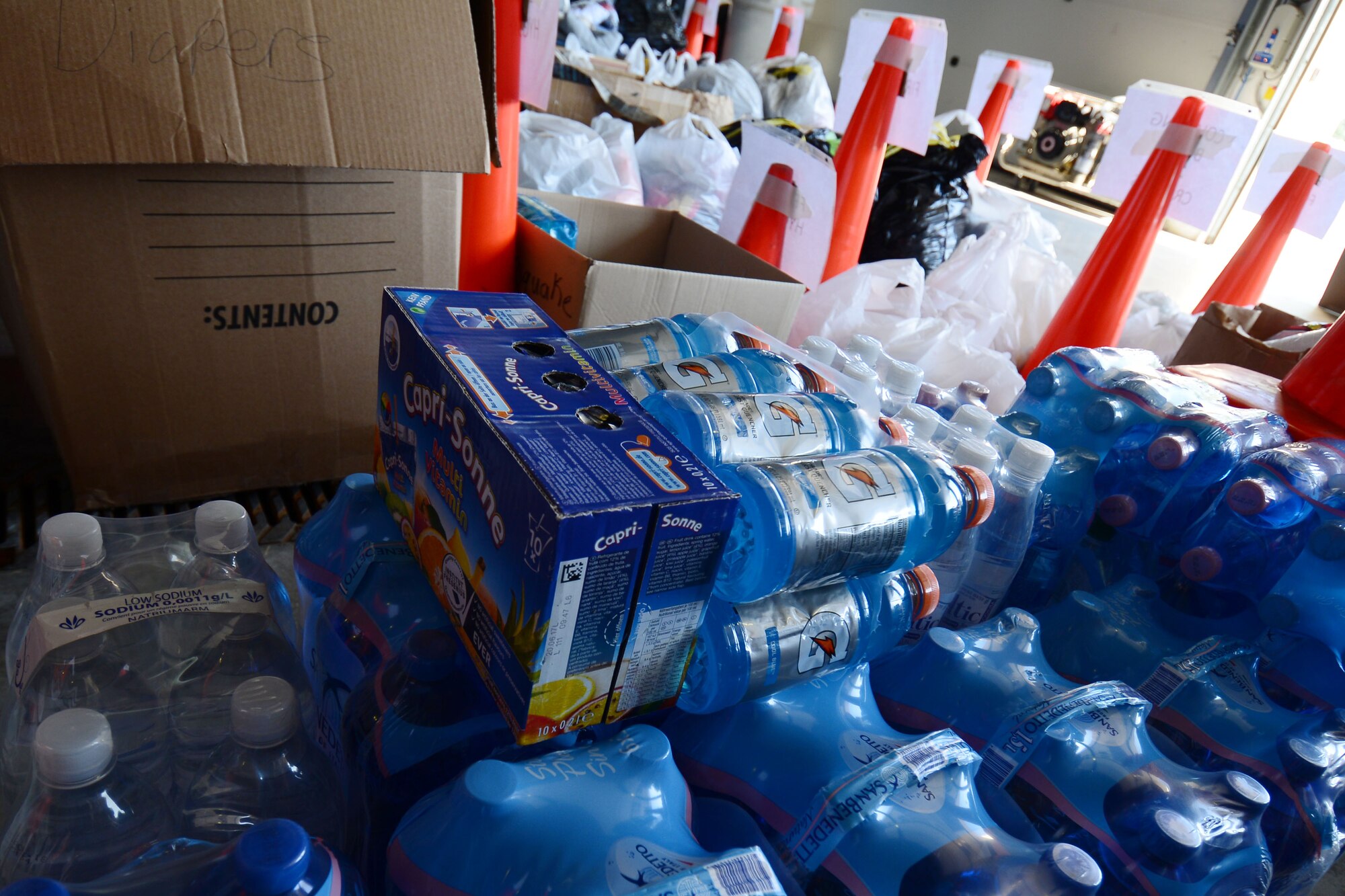 31st Civil Engineer Squadron firefighters collected approximately 1,000 pounds of supplies ranging from diapers to hygiene items, Sep. 8, 2016, in response to the earthquake that happened in central Italy on Aug. 24, 2016. The firefighters collected a multitude of items to support the victims and first responders. (U.S. Air Force photo by Staff Sgt. Andrew M. Satran)