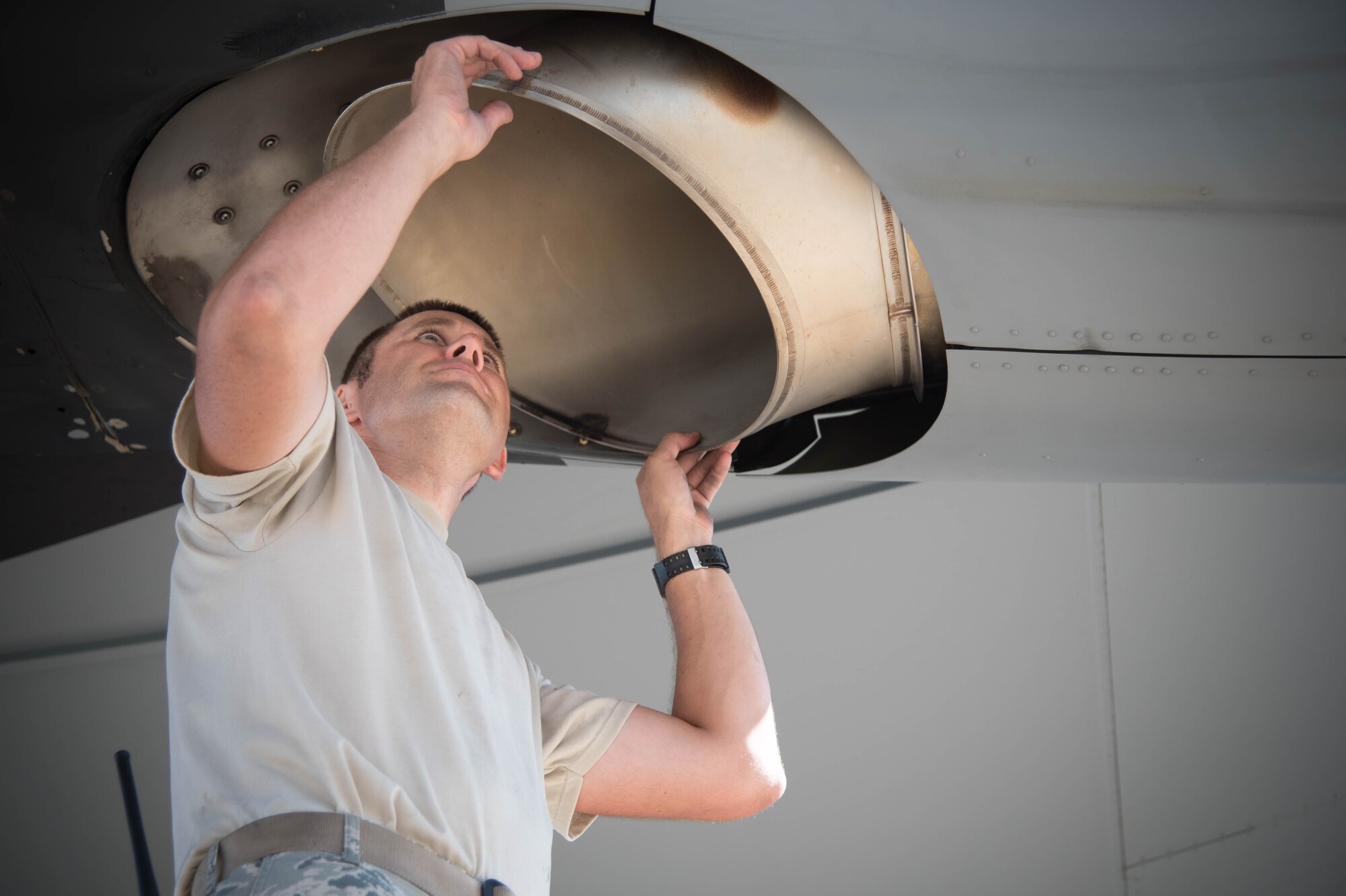 Master Sgt. Jonathan McCarty, 403rd Aircraft Maintenance Squadron crew chief inspects the engine of an 815th Airlift Squadron C-130-J Super Hercules. He is one of the Airmen scheduled to become part of the new 803rd Aircraft Maintenance Squadron after its activation Sept. 11. (U.S. Air Force photo/Senior Airman Heather Heiney) 
