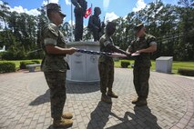 Marines fold the American flag on Marine Corps Air Station New River during a flag folding ceremony in participation with Folds of Honor, Sept. 1. 