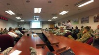 Army Reserve civilian Mr. Juan Alvarez, conducts a briefing on emergency evacuation procedures focusing on fire safety and active shooter scenarios, August 26,2016.
(Photo by Mr. Anthony L. Taylor)