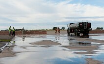 5th Civil Engineer Squadron firefighters begin training during a fuel spill exercise at Minot Air Force Base, N.D., Sept. 8, 2016. The exercise simulated a fuel truck spilling 6,000 gallons of fuel after its rear end got damaged, which was part of the annual training. (U.S. Air Force photo/Airman 1st Class Jonathan McElderry)