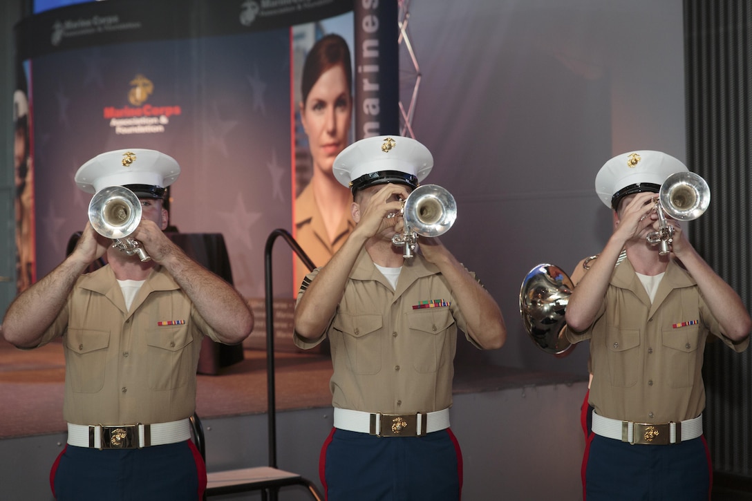 Members of Marine Corps Band New Orleans perform during the Marine Corps Reserve Centennial Leadership dinner at the National World War II Museum, Aug. 26, 2016. For 100 years, the Marine Corps Reserve has answered the call, serving as our nation’s crisis response force and expeditionary force in readiness. The centennial celebration is a way to honor that selfless service and commemorate the Marine Corps Reserve’s rich history, heritage and esprit de corps. The celebration is also a way for Reserve Marines to thank their families, employers and community for their continued support. (U.S. Marine Corps photo by Sgt. Ian Leones/Released)