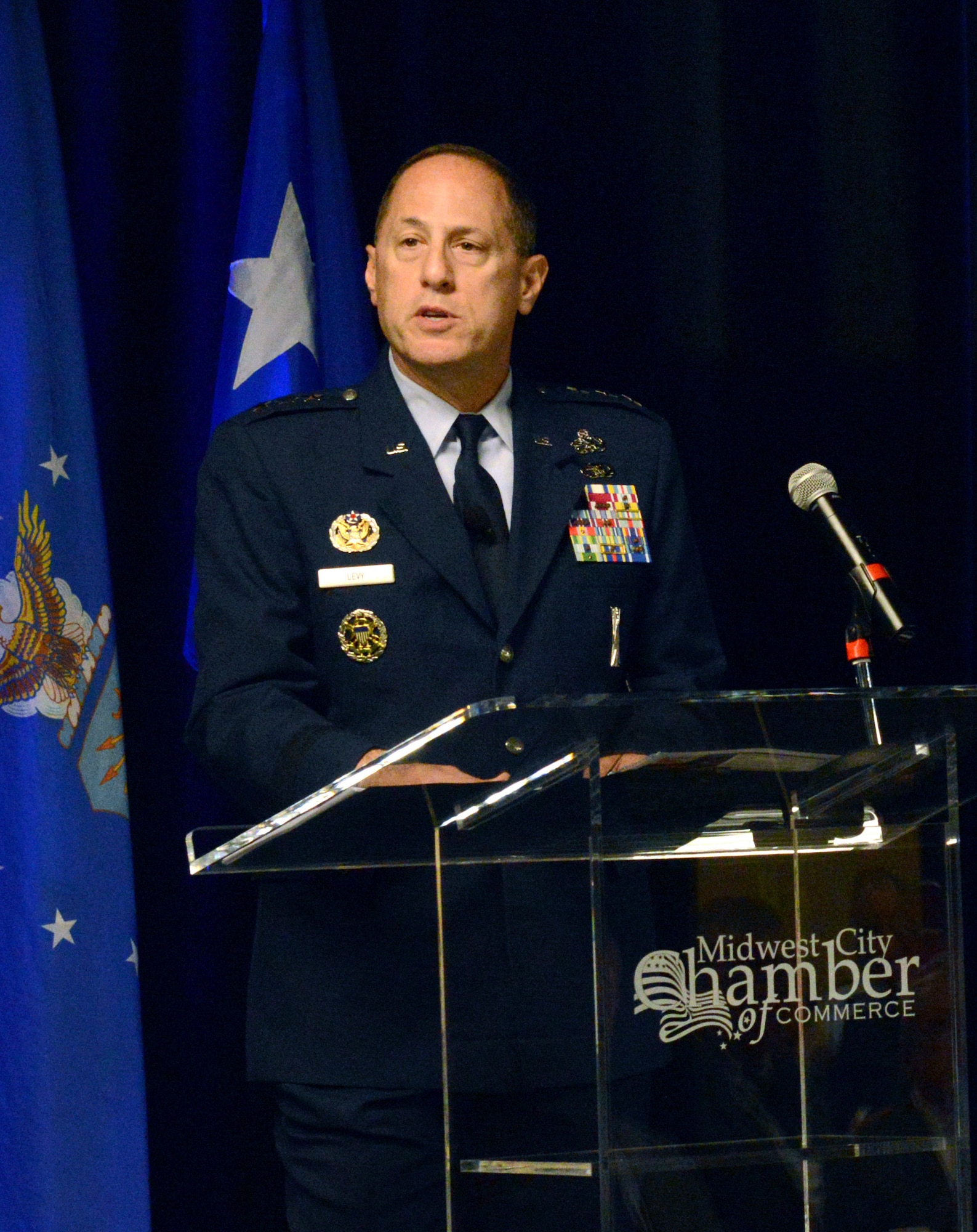 Air Force Sustainment Center Commander Lt. Gen. Lee Levy II was the featured presenter at the 11th annual Tinker and the Primes Requirements Symposium held Aug. 22-24 at the Reed Conference Center in Midwest City. The event is a collaboration of the Midwest City Chamber of Commerce, Rose State College and Tinker Air Force Base and provides information, education and access to business opportunities to aerospace, defense and government contracting businesses and organizations. (Air Force photo by Kelly White)