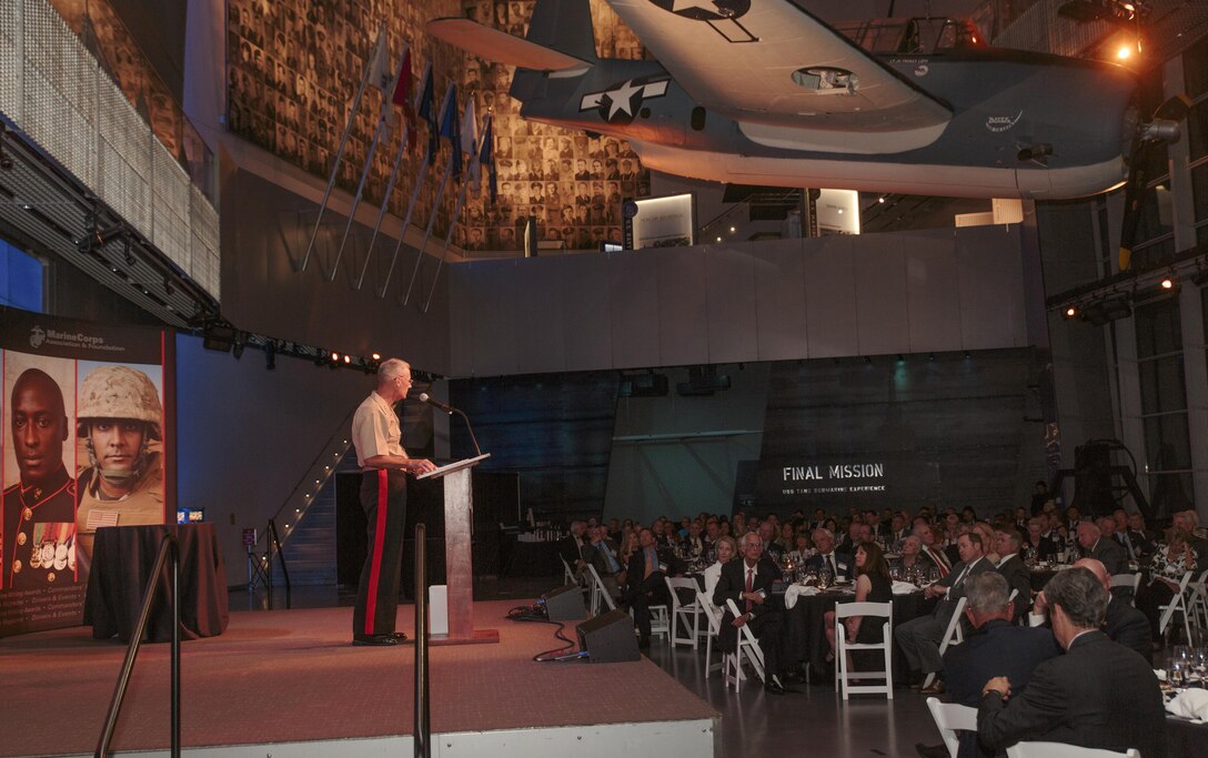 Lt. Gen. Rex C. McMillian, commander of Marine Forces Reserve and Marine Forces North, addresses attendees during the Marine Corps Reserve Centennial leadership dinner at the National World War II Museum, Aug. 26, 2016. For 100 years, the Marine Corps Reserve has answered the call, serving as our nation’s crisis response force and expeditionary force in readiness. The centennial celebration is a way to honor that selfless service and commemorate the Marine Corps Reserve’s rich history, heritage and esprit de corps. The celebration is also a way for Reserve Marines to thank their families, employers and community for their continued support. (U.S. Marine Corps photo by Sgt. Ian Leones/Released)