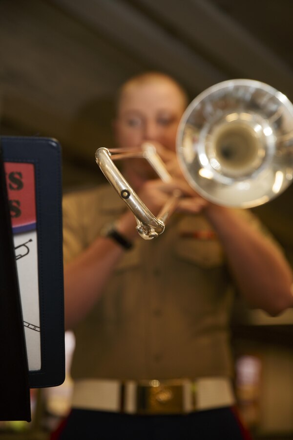 Cpl. Christopher J. Quarto, a trombonist with the Marine Corps Band New Orleans Brass Quintet, performs in a New York City subway Aug. 28, 2016. The quintet’s performance was to promote the Marine Corps Reserve Centennial celebration. For 100 years, the Marine Corps Reserve has answered the call, serving as our nation’s crisis response force and expeditionary force in readiness. The centennial celebration is a way to honor that selfless service and commemorate the Marine Corps Reserve’s rich history, heritage and esprit de corps. The celebration is also a way for Reserve Marines to thank their families, employers and community for their continued support. (U.S. Marine Corps photo by Sgt. Ian Leones/Released)