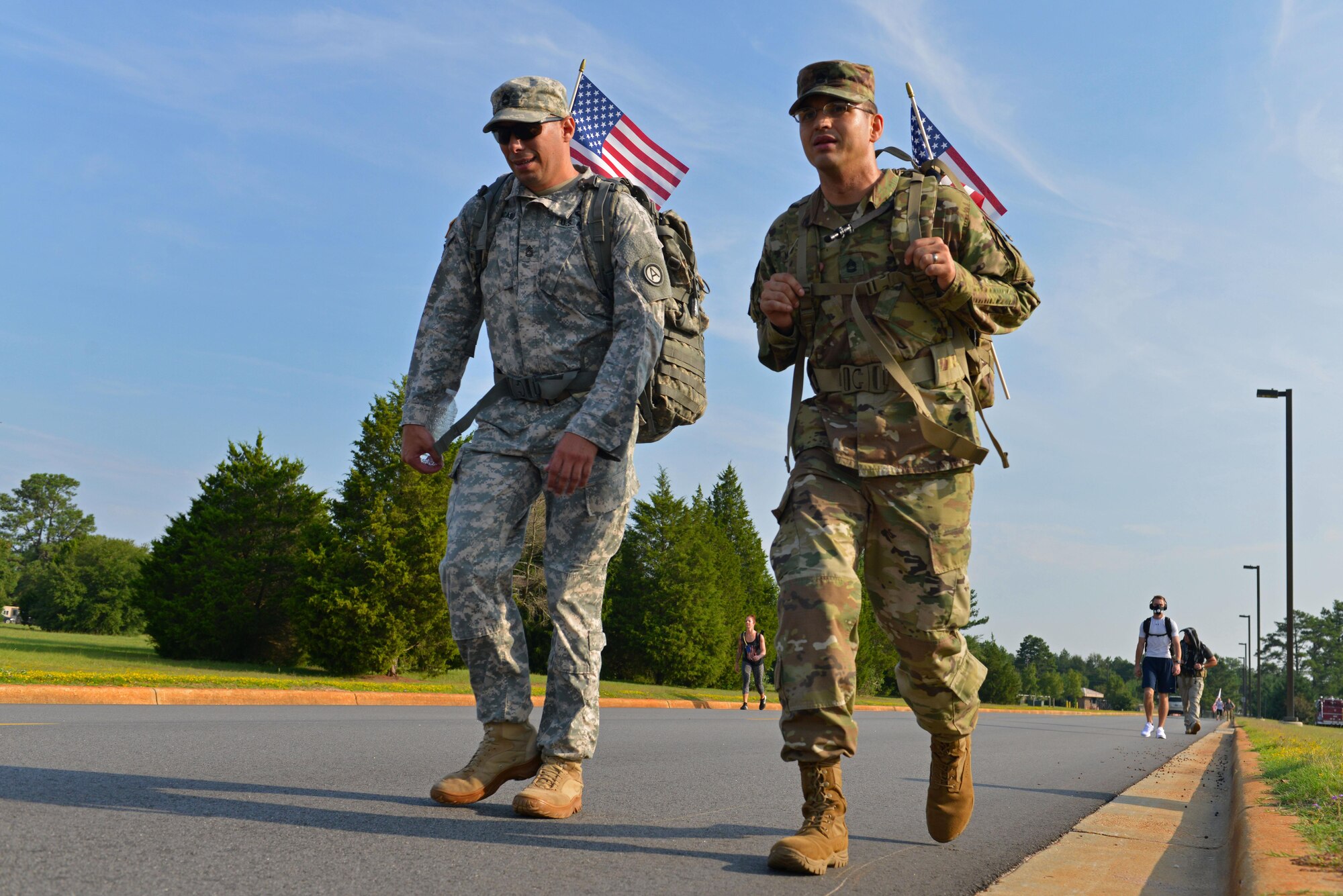 U.S. Soldiers ruck during a 9/11 Memorial Ruck/Walk at Shaw Air Force Base, S.C., Sept. 9, 2016. Participants came from all over the Shaw and Sumter communities to ruck, run, or walk 9.11 miles together to honor those who lost their lives on 9/11. (U.S. Air Force photo by Airman 1st Class Destinee Sweeney)