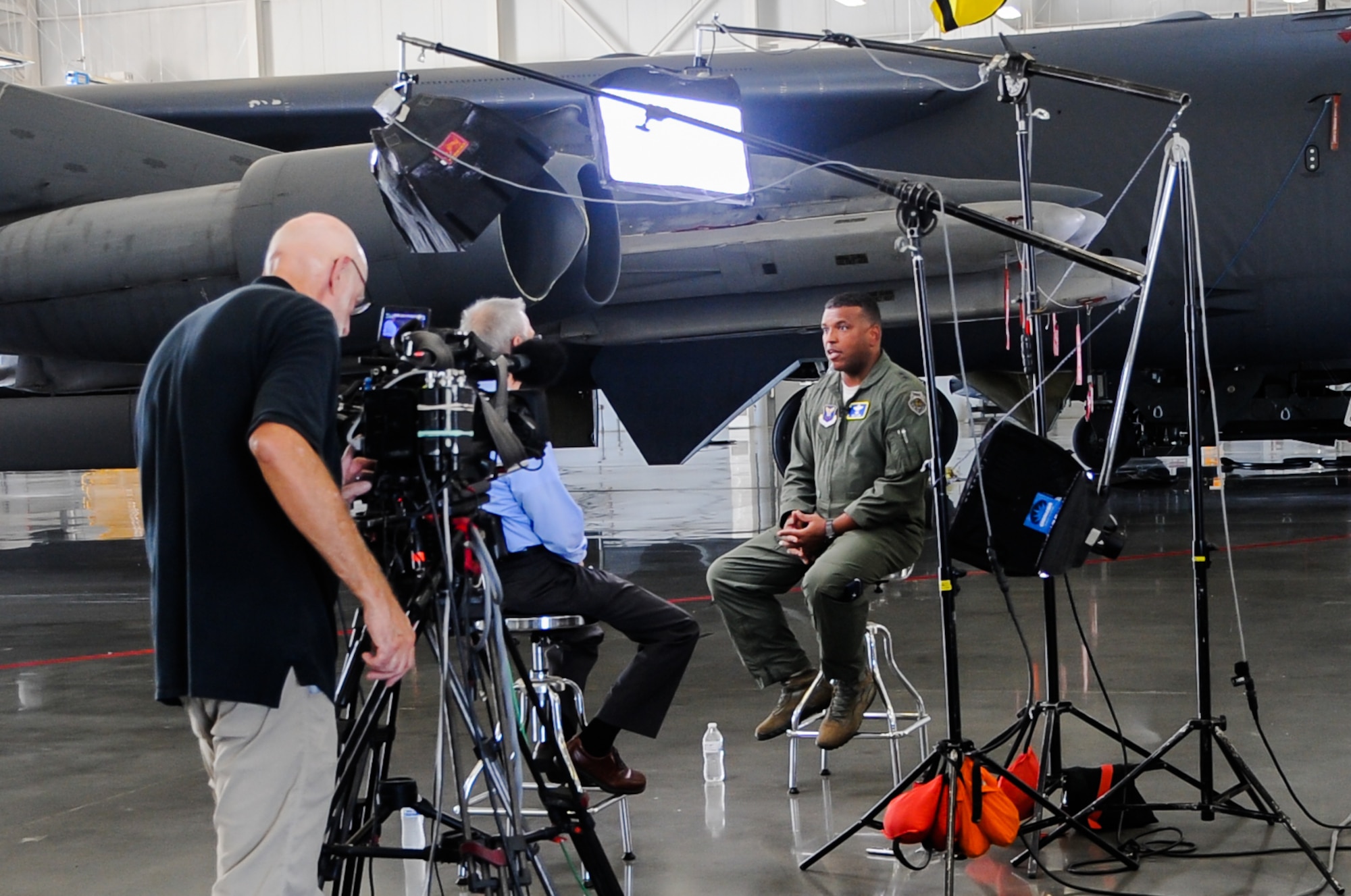 U.S. Air Force Maj. Gen. Richard M. Clark, Eighth Air Force commander, discusses how nuclear-capable bombers support the U.S. nuclear enterprise during an interview with CBS 60 Minutes at Barksdale Air Force Base, La., Sept. 8, 2016. Nuclear-capable bombers, such as the B-52 Stratofortress (pictured above) and B-2 Spirit, are the most flexible and visible leg of the nuclear triad. The CBS segment, which focuses on the entire nuclear enterprise is scheduled to air in the fall. (U.S. Air Force photo by A1C Stuart Bright)